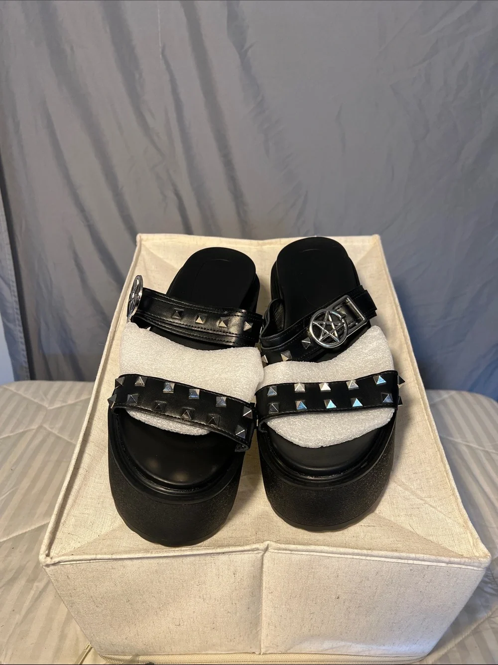 SHEIN Black Studded Platform Slide Sandals